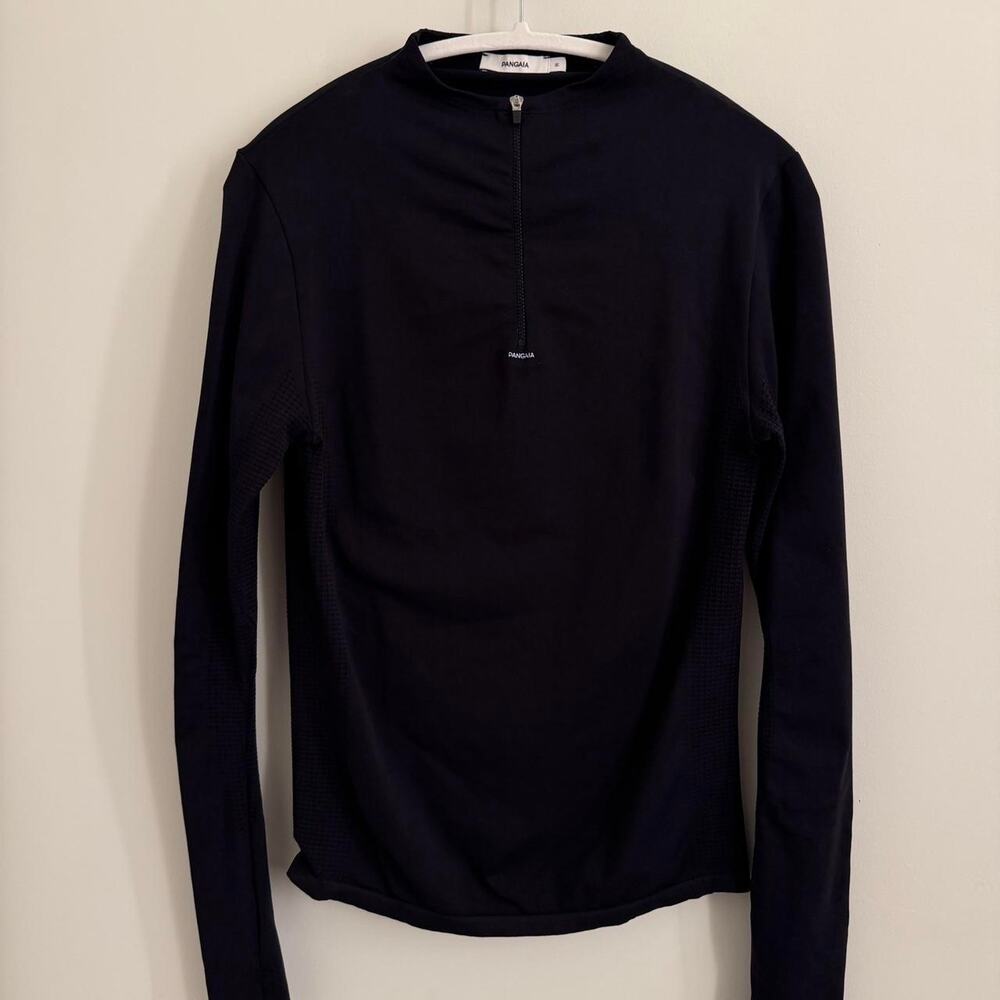 men’s black PANGAIA biobased-nylon slim quarter-zip long-sleeve pullover top [M]